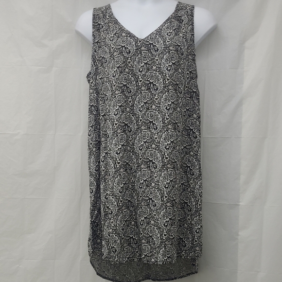 SunDress Black White Paisley  Sleeveless Soft Shift Summer Coastal Cool Light - Picture 1 of 9